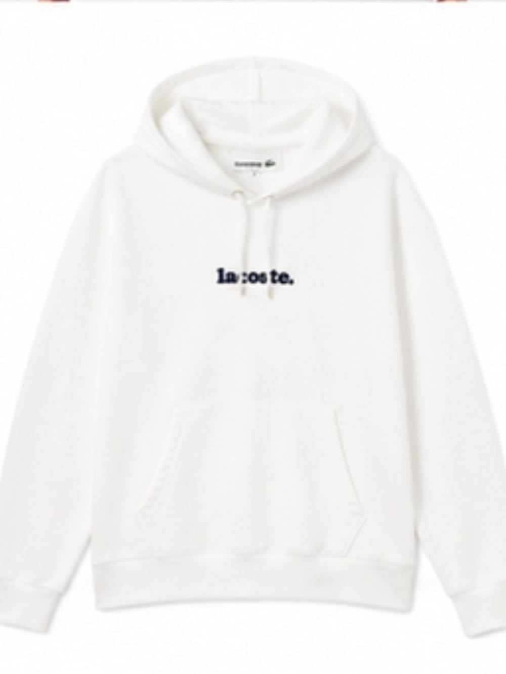 Lacoste Women’s White Hoodie with French Navy Logo Size Large Oversized